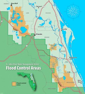 Map of flood control areas in the St. Johns River Water Management District